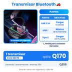 Transmisor Bluetooth para carro: puertos USB y tipo C, precio y envío gratis